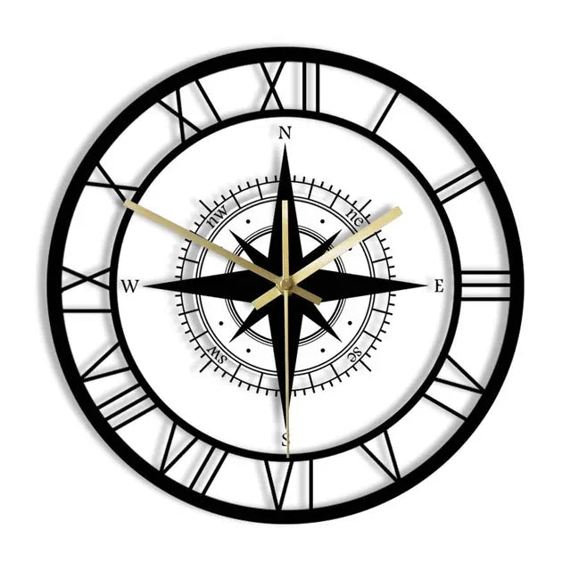 Nautical Compass Wall Clock – Silent Acrylic Maritime Design