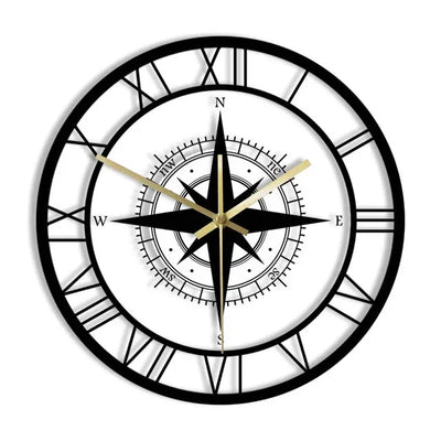 Nautical Compass Wall Clock – Silent Acrylic Maritime Design