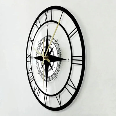 Nautical Compass Wall Clock – Silent Acrylic Maritime Design