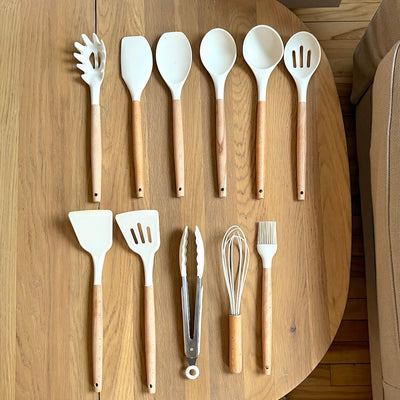 Non-Toxic BPA-Free Silicone Cooking Utensil Set with Wooden Handles Lattea
