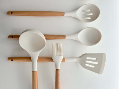 Non-Toxic BPA-Free Silicone Cooking Utensil Set with Wooden Handles Lattea