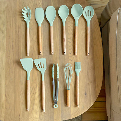 Non-Toxic BPA-Free Silicone Cooking Utensil Set with Wooden Handles Lattea