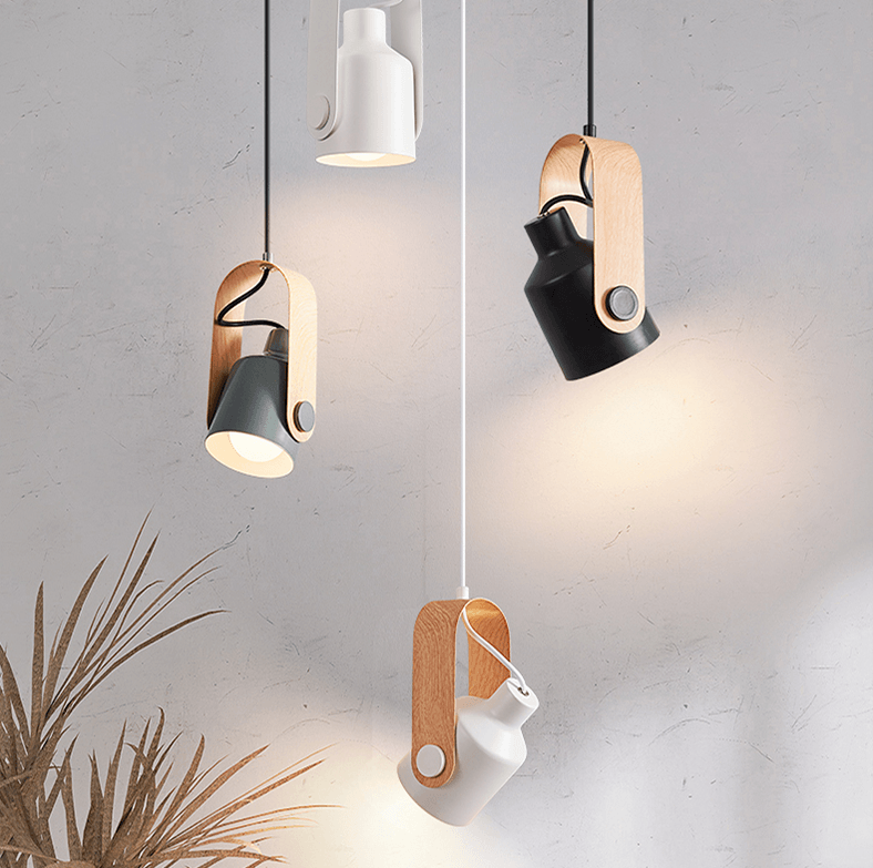 Nordic Wood & Metal Pendant Spotlight – Minimalist Hanging Light