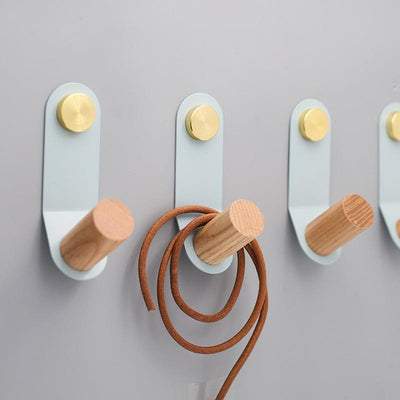 Scandinavian Pastel Wall Hook with Oak & Brass