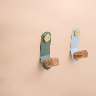 Scandinavian Pastel Wall Hook with Oak & Brass