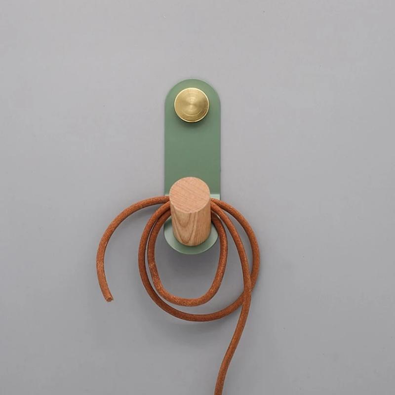 Scandinavian Pastel Wall Hook with Oak & Brass