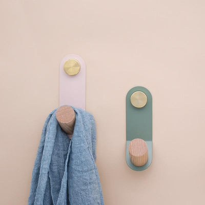 Scandinavian Pastel Wall Hook with Oak & Brass