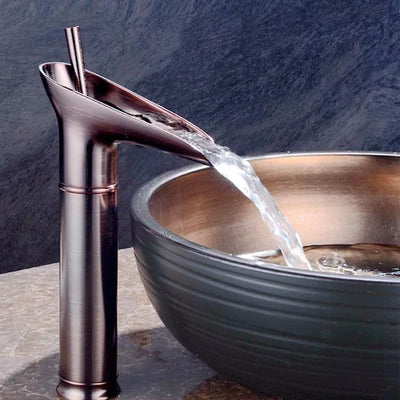 Antique Brass Waterfall Bathroom Sink Faucet