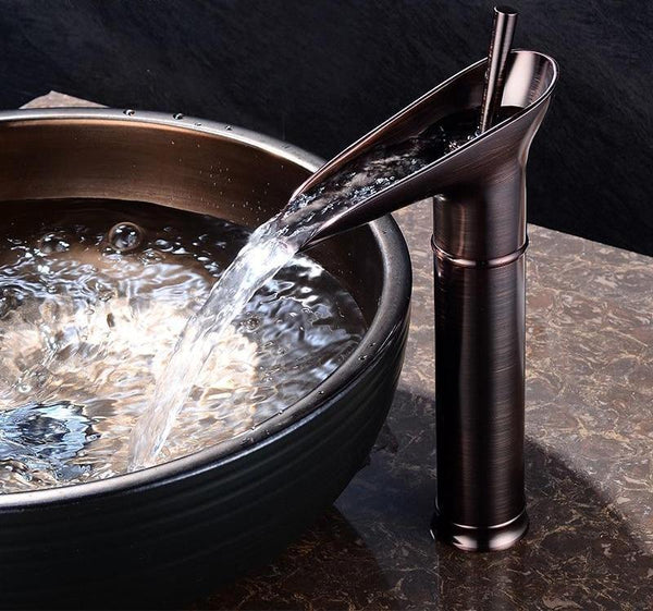 Antique Brass Waterfall Bathroom Sink Faucet