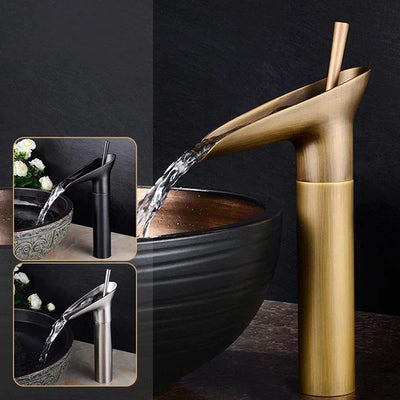 Antique Brass Waterfall Bathroom Sink Faucet