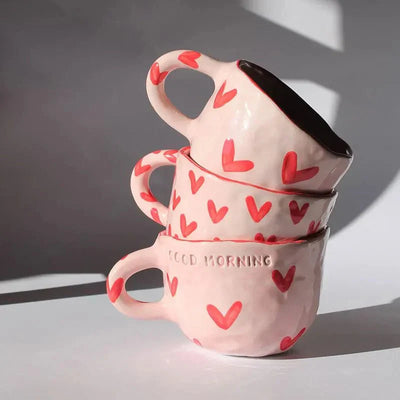 Ceramic Coffee Mug with Pink Heart Design – 220ml Cup