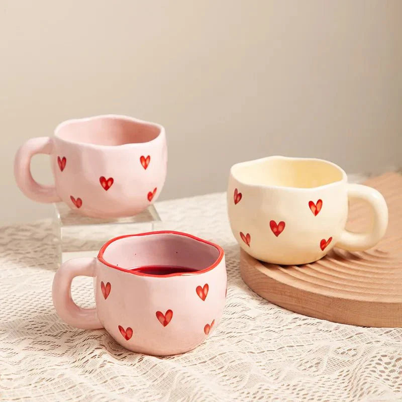 Ceramic Coffee Mug with Pink Heart Design – 220ml Cup