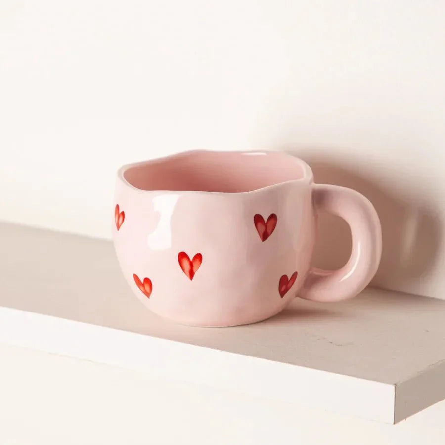 Ceramic Coffee Mug with Pink Heart Design – 220ml Cup