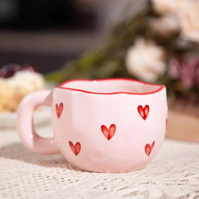 Ceramic Coffee Mug with Pink Heart Design – 220ml Cup