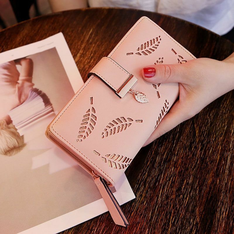GoldenLeaf PU Leather Wallet with Leaf Charm Design