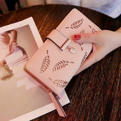 GoldenLeaf PU Leather Wallet with Leaf Charm Design