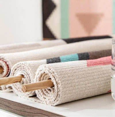Handwoven Cotton Wall Tapestry with Geometric Pattern