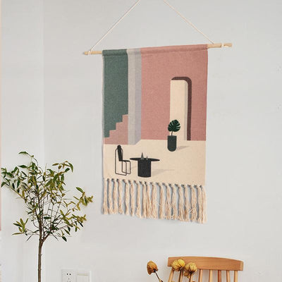 Handwoven Cotton Wall Tapestry with Geometric Pattern