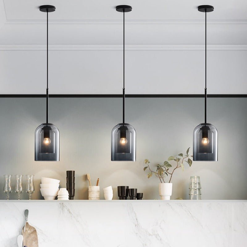 Mica Mid-Century Pendant Lamp – Double Glass Shade with Iron Fittings