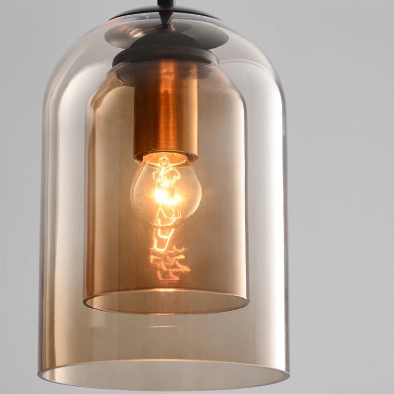 Mica Mid-Century Pendant Lamp – Double Glass Shade with Iron Fittings