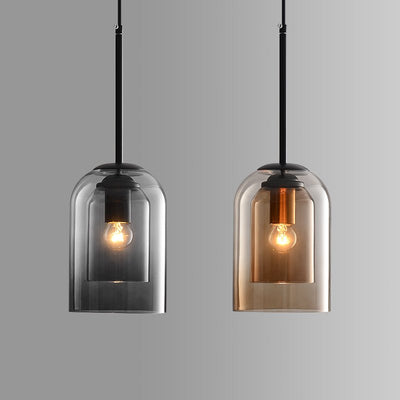 Mica Mid-Century Pendant Lamp – Double Glass Shade with Iron Fittings