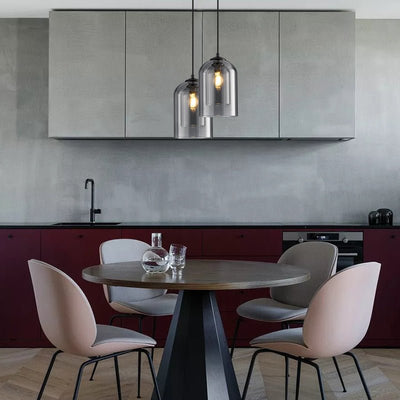 Mica Mid-Century Pendant Lamp – Double Glass Shade with Iron Fittings