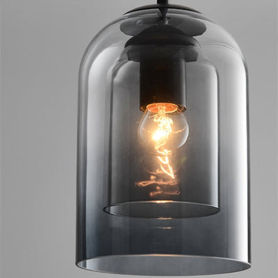 Mica Mid-Century Pendant Lamp – Double Glass Shade with Iron Fittings