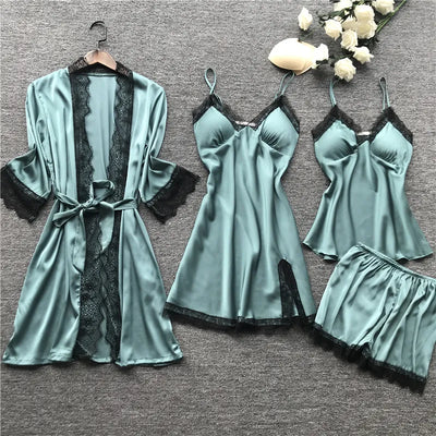 Women’s Satin Pajama Set with Kimono