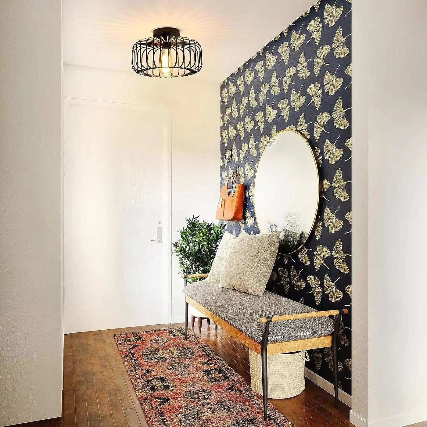 Modern Birdcage E26 Ceiling Light – Iron Flush Mount Fixture