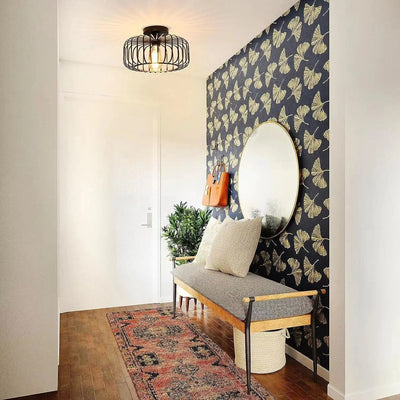Modern Birdcage E26 Ceiling Light – Iron Flush Mount Fixture