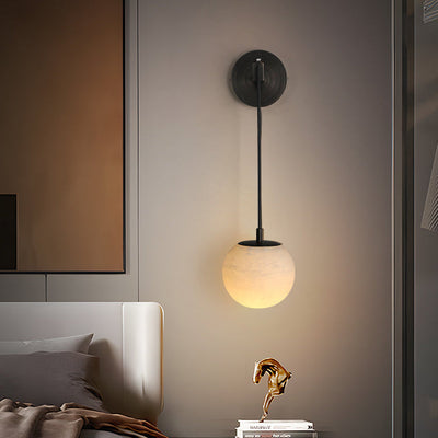 Marbell Brass & Marble Wall Light – Minimalist Globe Sconce