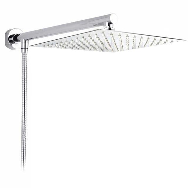 Wall-Mounted Rainfall Shower Head with Adjustable Arm and Hose