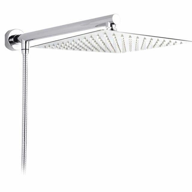 Wall-Mounted Rainfall Shower Head with Adjustable Arm and Hose
