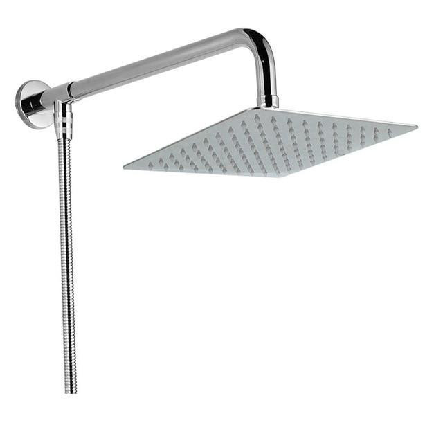 Wall-Mounted Rainfall Shower Head with Adjustable Arm and Hose