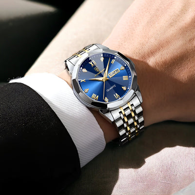 Men’s Automatic Stainless Steel Watch with Leather Strap