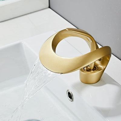 Brushed Gold Waterfall Bathroom Sink Faucet