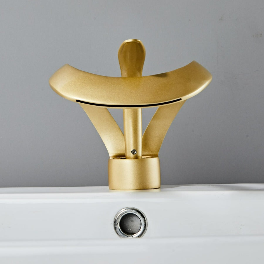 Brushed Gold Waterfall Bathroom Sink Faucet