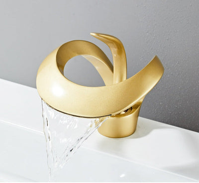Brushed Gold Waterfall Bathroom Sink Faucet