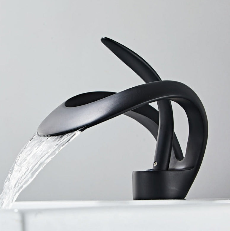 Brushed Gold Waterfall Bathroom Sink Faucet