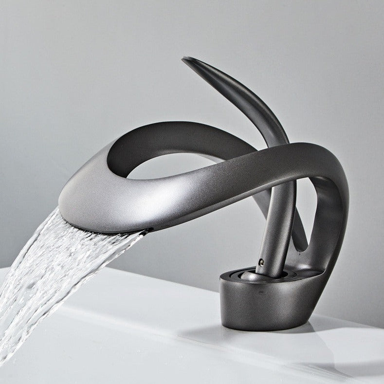 Brushed Gold Waterfall Bathroom Sink Faucet