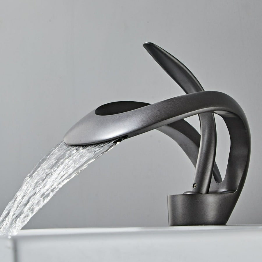 Brushed Gold Waterfall Bathroom Sink Faucet