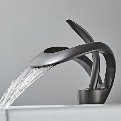 Brushed Gold Waterfall Bathroom Sink Faucet