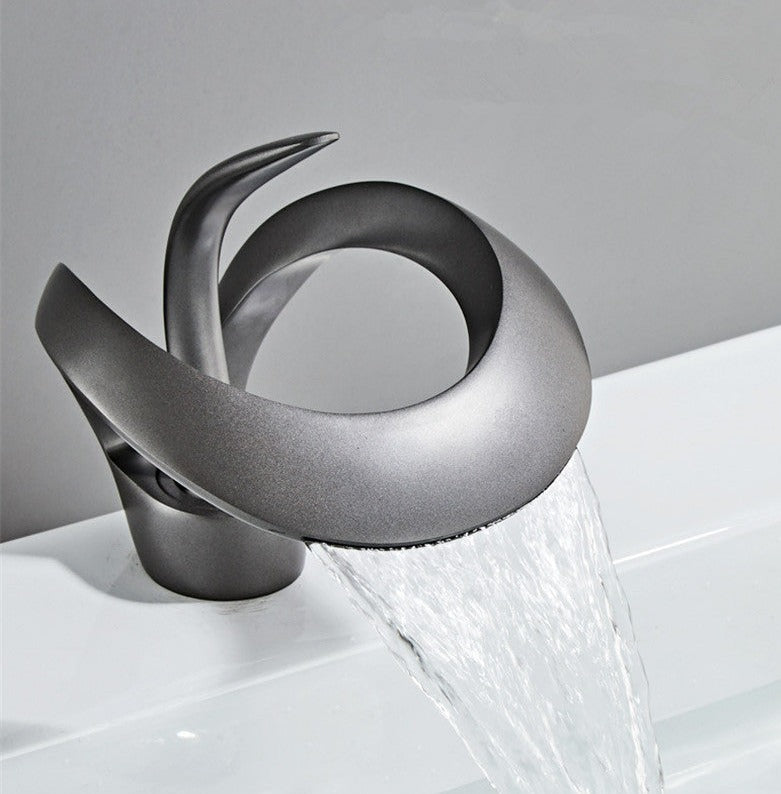 Brushed Gold Waterfall Bathroom Sink Faucet