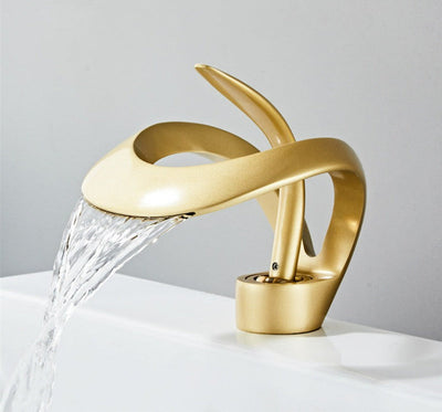 Brushed Gold Waterfall Bathroom Sink Faucet