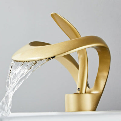 Brushed Gold Waterfall Bathroom Sink Faucet