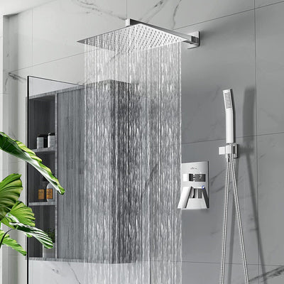 Wall-Mounted Rainfall Shower Head with Adjustable Arm and Hose