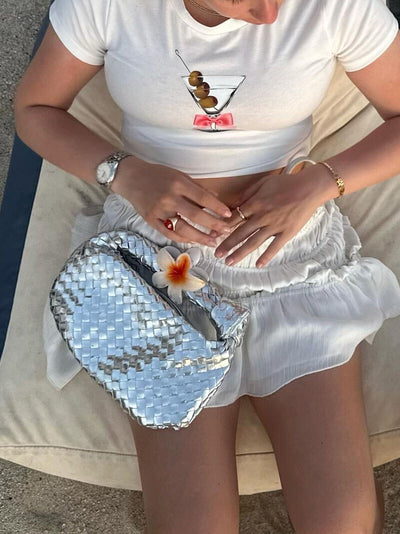 Vegan Leather Handbag Woven Shoulder Bag