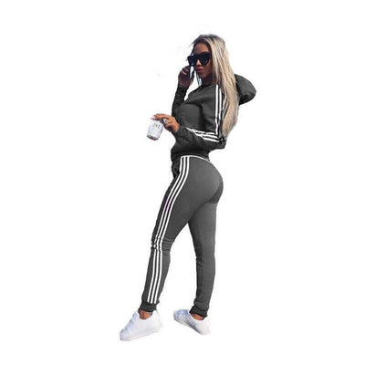 Women’s Striped Workout Set – Hoodie & Tights Activewear
