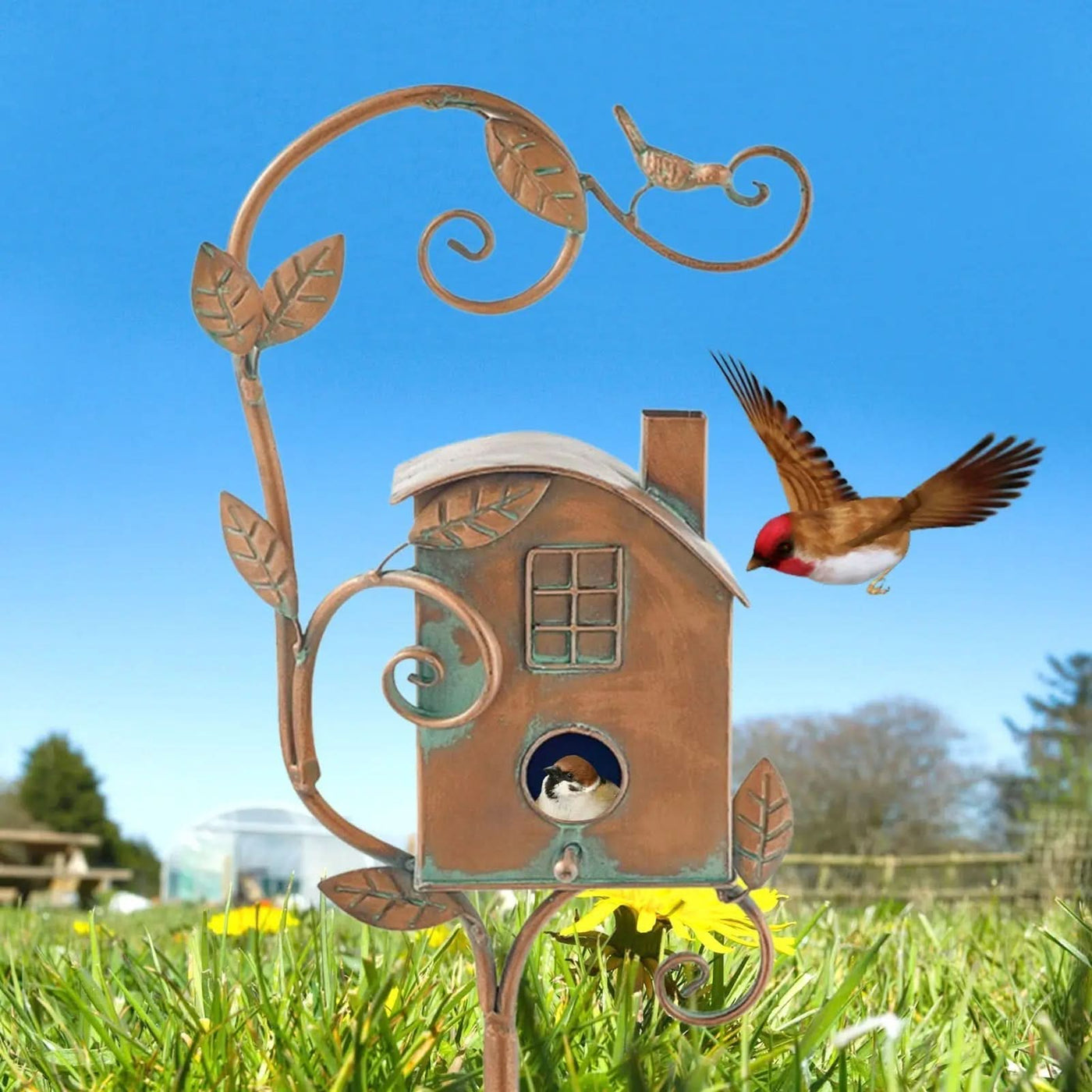 Metal Garden Birdhouse Stake Decorative Outdoor