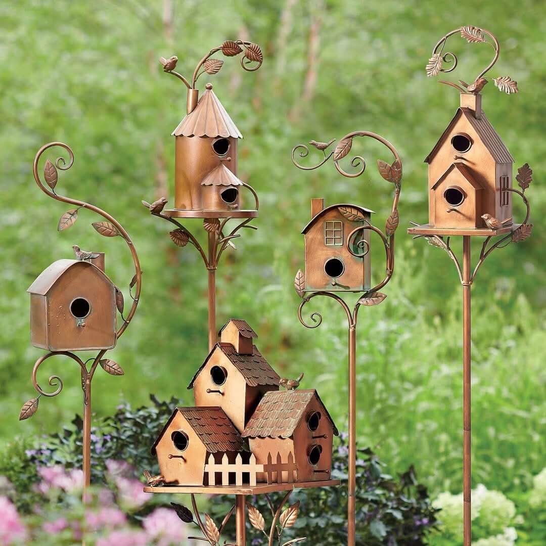 Metal Garden Birdhouse Stake Decorative Outdoor